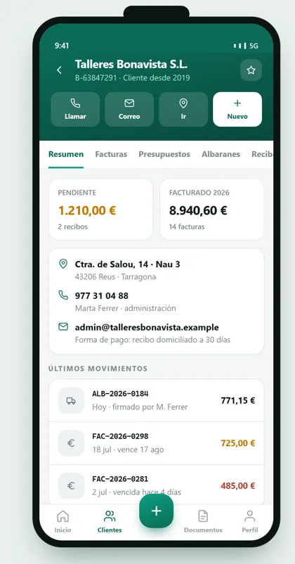 App de ventas GestioERP · Ficha del cliente