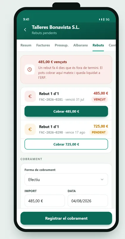 App de ventas GestioERP · Recibos y cobro