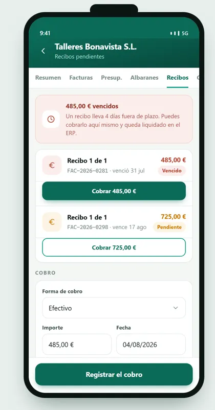 App de ventas GestioERP · Recibos y cobro