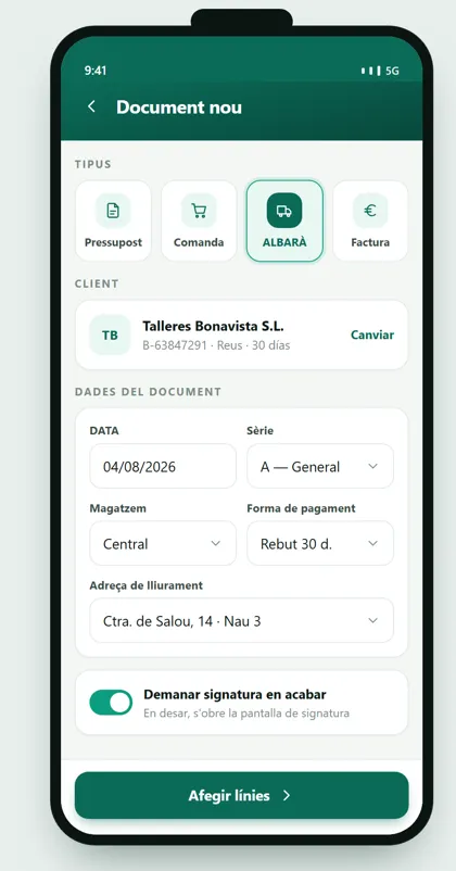 App de ventas GestioERP · Nuevo documento