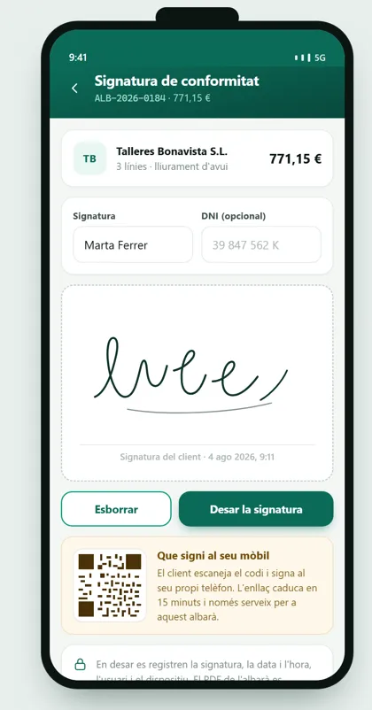 App de ventas GestioERP · Firma del cliente